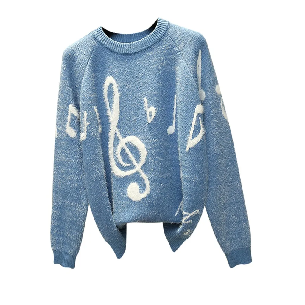 MISSOMO осенне-зимняя женская одежда с круглым вырезом и рождественским принтом снежинки, толстый вязаный свитер, женские топы, пуловер, джемпер - Цвет: BU