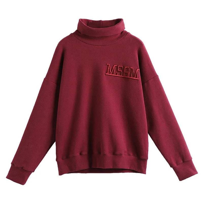 

Hoodies Women 2019 Autumn Winter Thickening Loose High Collar Sweatshirt Embroidery Large Size 2XL Christmas Women's Clothing