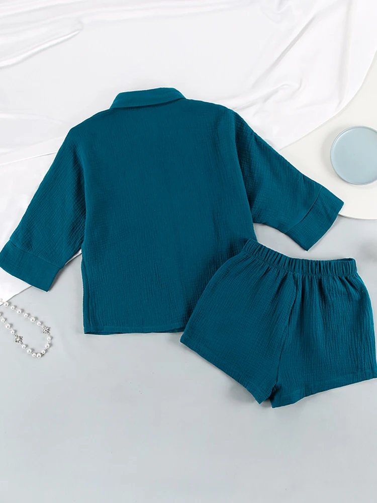 Waliicorners Pijamas Suits With Shorts Cotton Women Pajama Turn Down Collar Sleepwear Trousers Pocket 24 Hd1bca76bcaeb4bb4aafd090768f7556eS