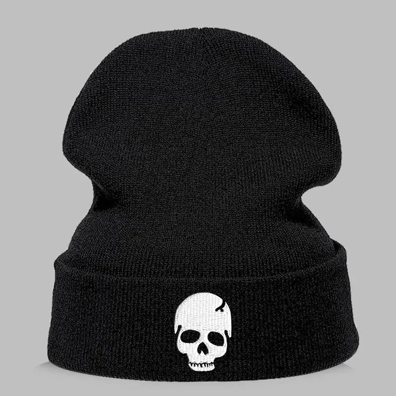 Beanie шляпа Skullie шапка, вязаная шапка-носок Зимняя Вышивка в стиле панк Для мужчин Для женщин для маленьких мальчиков Одежда для девочек-подростков для уличных танцев череп Забавный Скелет персонализировать