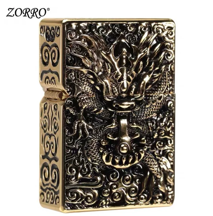 3 Gold ZORRO драконы доспехи Змеиный дух латунь Кобра Керосин Зажигалка; мужские сигареты Бензин Зажигалка подарок - Цвет: 3 Gold