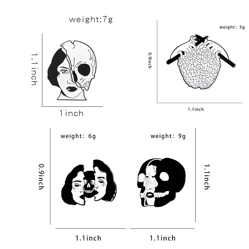 Панк холодные женские черепа эмалированные шпильки сердце человека Скелет органа Броши шпильки набор готический значок Хэллоуина ювелирные изделия