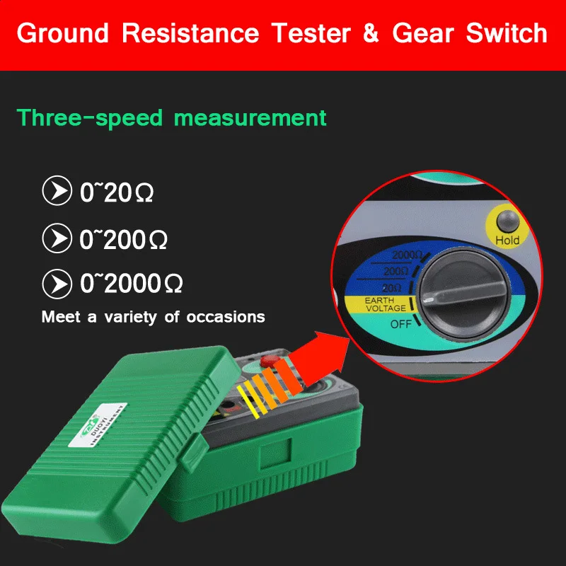  0-2000 Ohm Digital Earth Ground Resistance Tester Portable Real Digital Earth Meter 0.01Higher Accu
