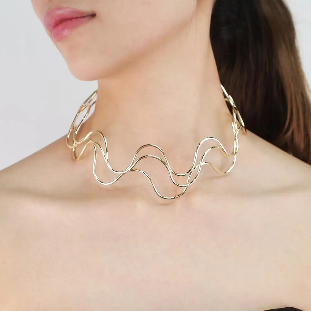 MANILAI Metal Torque Choker Necklace Punk Wide Alloy Collars Statement Necklace For Women Party Fashion Accessories Jewelry