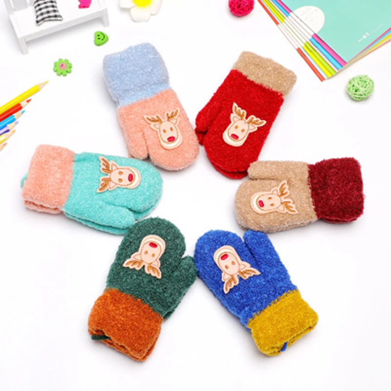 

Winter New Arrival Baby Christmas Style Finger Wrapping Glove Children Thickened Against Cold Warm Glove Kid Cartoon Elk Mittens
