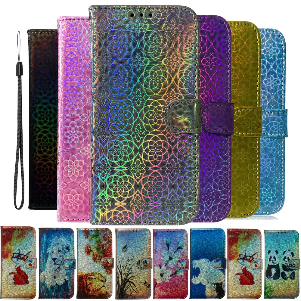 

3D Leather Case For Moto G7 Plus Power Paly Coque Shiny Glitter Print Cover Card Slots Capa For LG G8 ThinQ W10 K50 Q60 Stylo 5