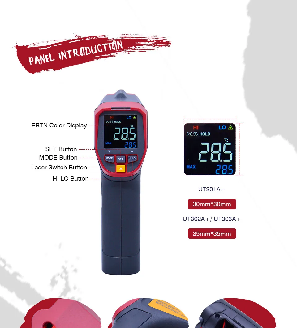 UNI-T UT301A+/302A+/303A+ инфракрасный термометр высокой четкости EBTN цветной экран Регулируемая излучательная функция будильника-32~ 800C