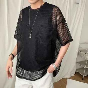 

Hot Tide Strong Push Grid 2-piece Set Half-sleeve Male Streetwear Personality Trend Short-sleeved T-shirt Poleras Hombre 2020