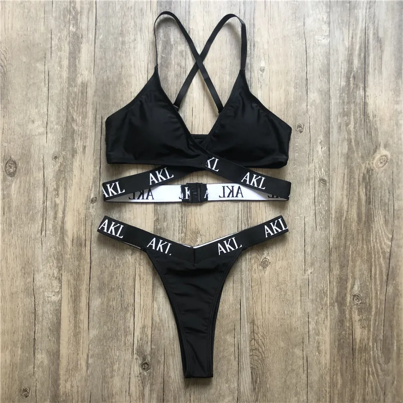 Sexy letter print swimsuit female Hardpack Push up bikini bandage swimwear women bathers Strap bathing suit Swimming suit