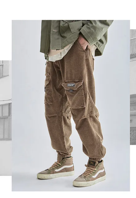 Corduroy Cargo Pants Outfit Brown Baggy Corduroy Pants Trendy