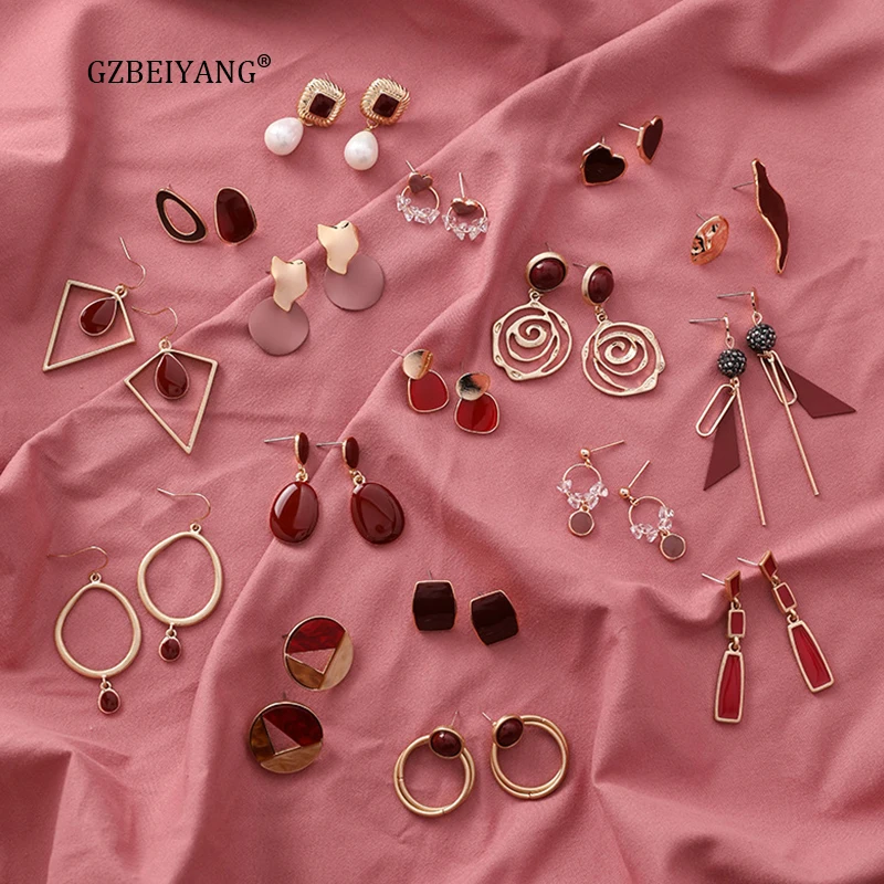 GZBEIYANG 2019 Сладкий Темно красный кулон серьги для женщин модные ювелирные изделия