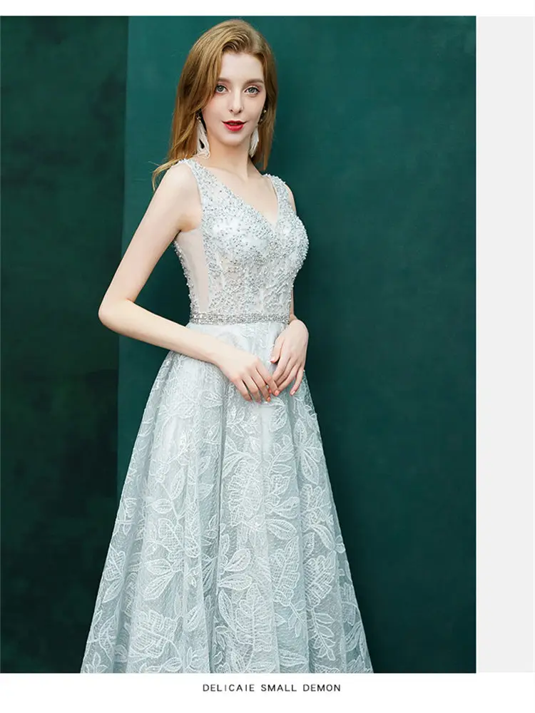 It's Yiya вечернее платье с v-образным вырезом без рукавов длиной до пола Robe De Soiree аппликации с открытой спиной А-силуэта женские вечерние