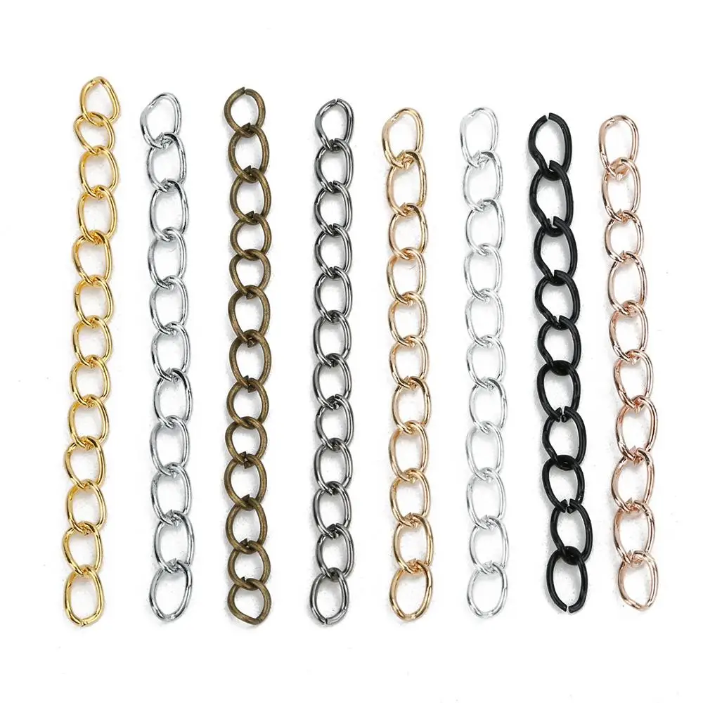 

100pcs 50mm x 3mm Gold Silver Bronze Color Iron Metal Extension Extender Chain For Jewelry Making DIY Crafts Findings Supplies
