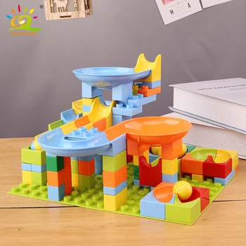 

HUIQIBAO TOYS 134pcs Big Size Blocks Marble Race Run Maze Ball Duploed Building Blocks set Funnel Slide Toy For Children Kids