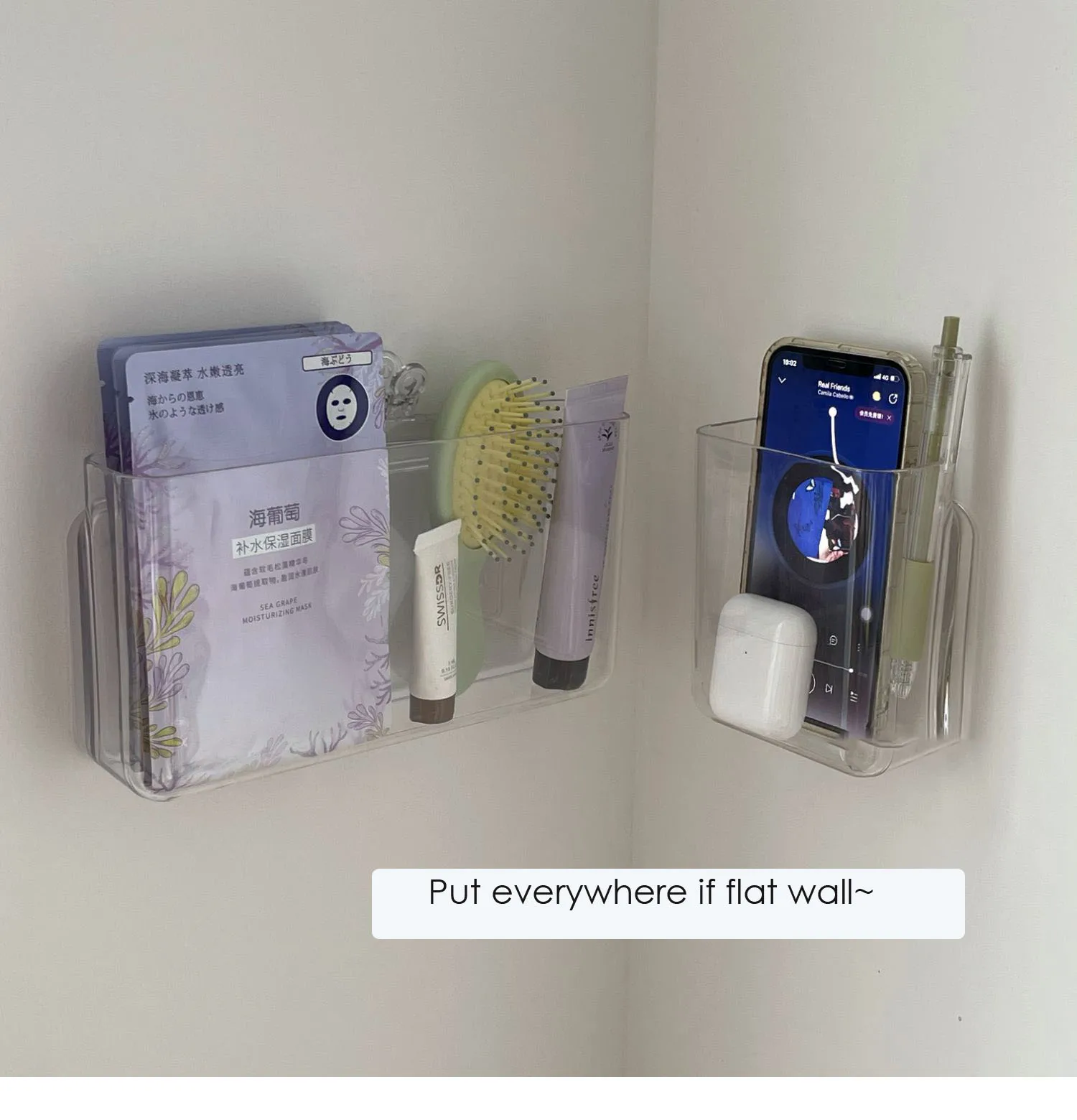 Wall Hanging Storage Bag Transparent Acrylic Dormitory Organizer Without Punching Student Bedroom
