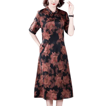 

2020 Spring Summer New Improved Cheongsam Middle Aged Mother Long Dresses Chinese Style Vintage Dress Plus Size 4xl