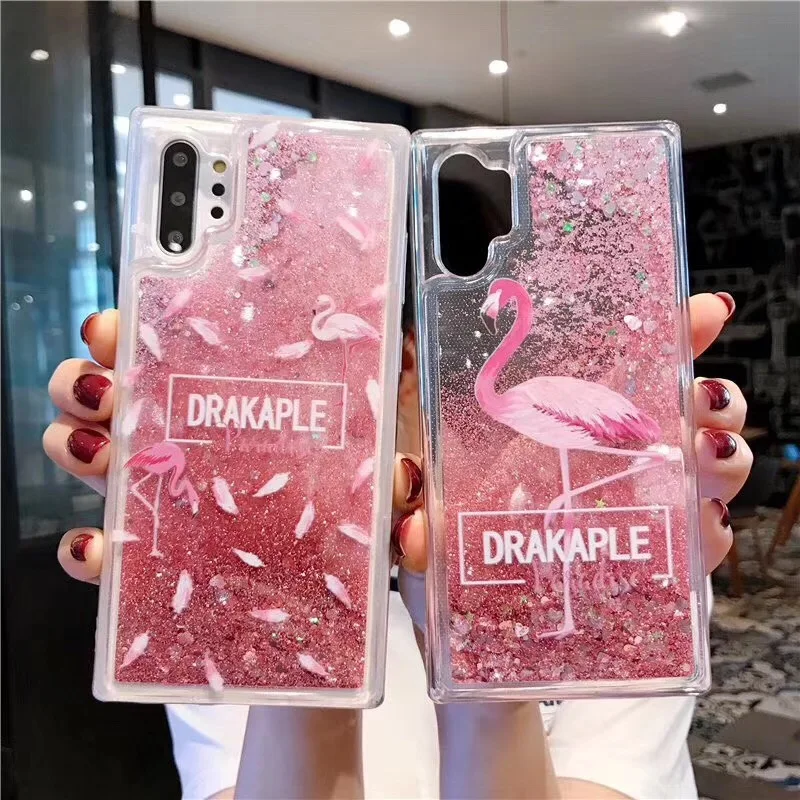 

DCHZIUAN Flamingo Liquid Quicksand Phone Case For Samsung Galaxy Note 10 Plus Note 10 Bling Sequins Soft Clear TPU Back Cover