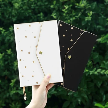 

A5 Notebook and Journal Mini Star Diary Notepad Fold Note Book Line Agenda Planner Organizer Traveler Daily Hasp Black Handbook