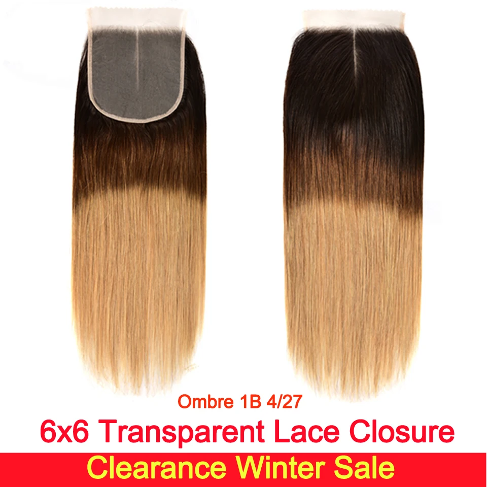 

Transparent 6x6 Lace Closure Ombre HD Lace Frontal Closure Pre Plucked Brazilian Straight Closure Remy Human Hair Closure