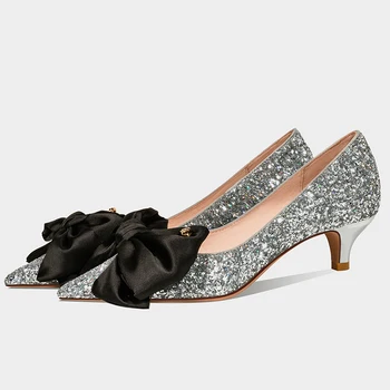 

Mid Heel Sequin Point Toe Women Shoes Ladies Heels Party Low Heel Shoes Female Wedding Shoes