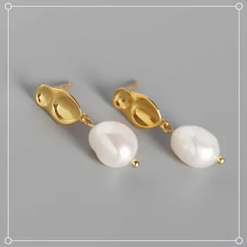 

New Arrival Real 925 Sterling Silver Stud Earrings For Women Statement Korean Freshwater Pearl Gold Earring Party Gifts Jewelry