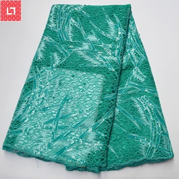 

Green jade African Sequins Fabric French High Quality Nigerian Sequence Lace Tulle Mesh Lace Fabric for 2020 Bridal Materials