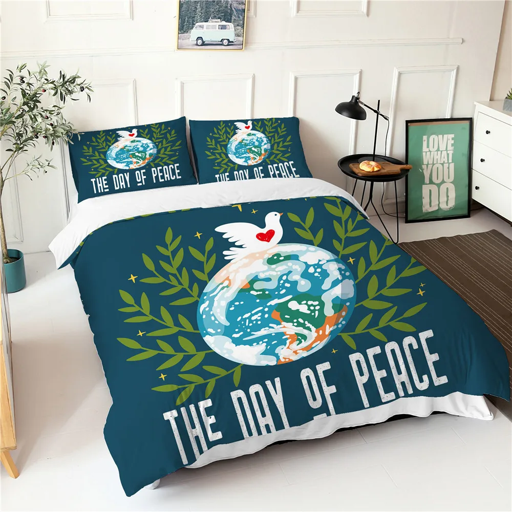 

Bedroom Comforter Set Day Of Peace Poster Pattern Double Bedspread With Pillowcases Fabic Home Textiles For Modern Home
