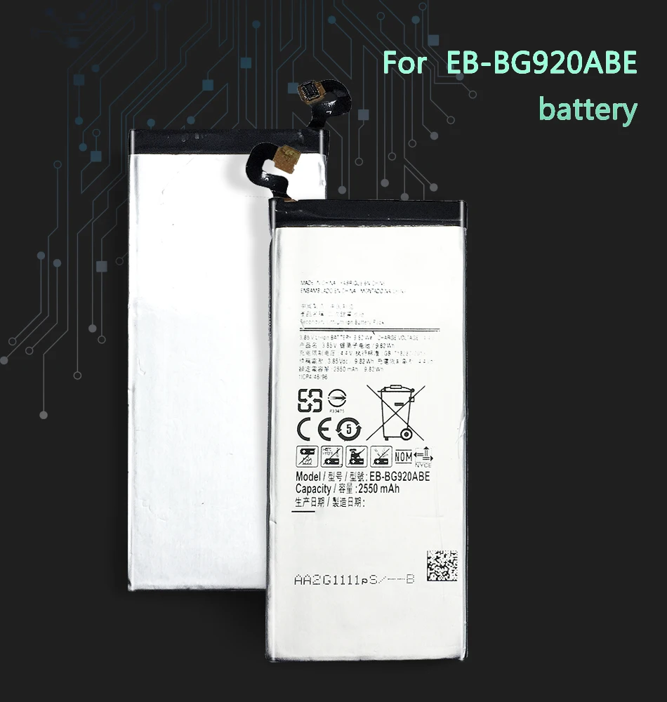 Замена Батарея EB-BG920ABE для Samsung Galaxy S6 SM-G920 G920F G920i G920A G920V G9200 G9208 G9209 2550 мА-ч