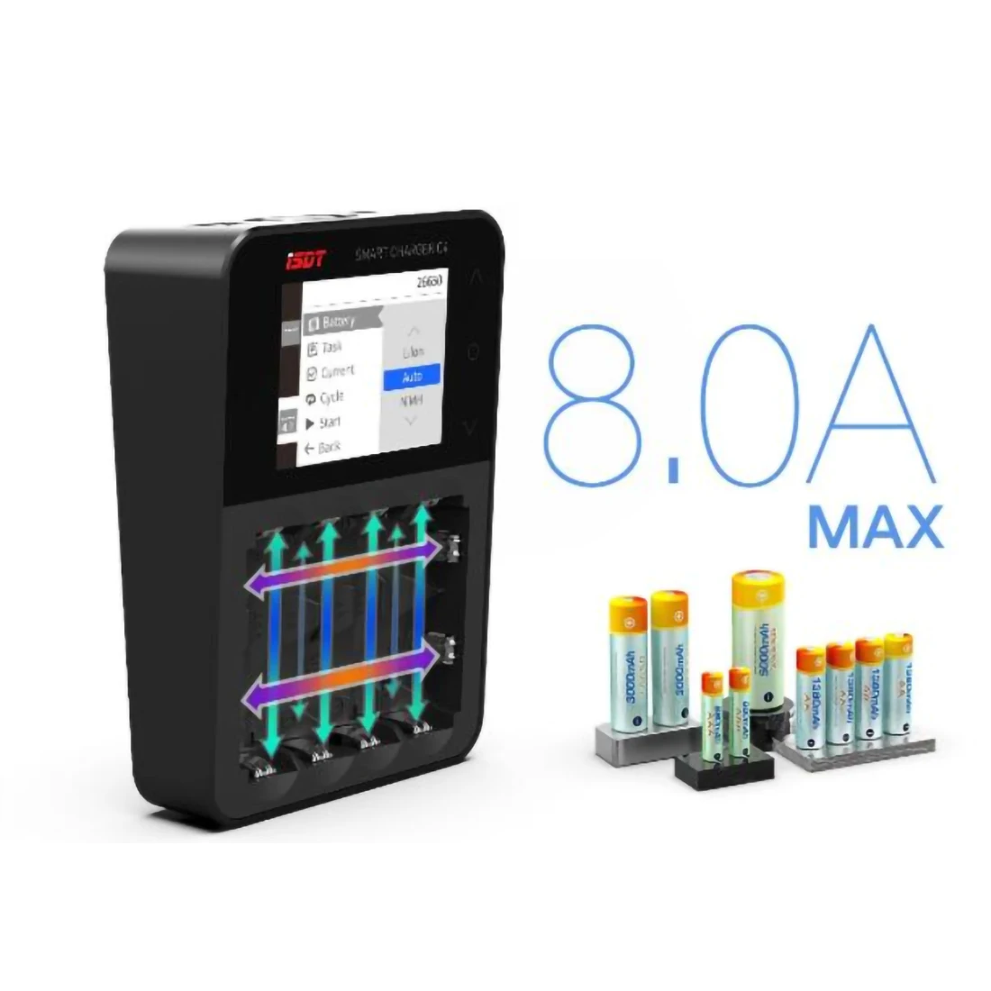  Original ISDT C4 8A Touch Screen Smart Battery Charger Screen With USB Output For 18650 26650 AA AA - 4000252470965
