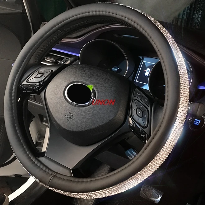 Unon для Toyota CH-R CHR- автомобильный Стайлинг рулевые колеса чехол из искусственной кожи чехол на руль - Название цвета: Rhinestone black 1pc
