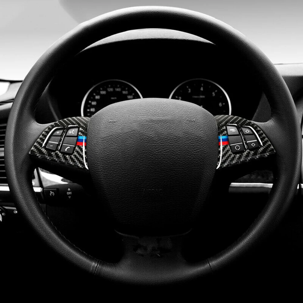 

1 Pair Black Carbon Fiber Car Steering Wheel Button Stickers For BMW X5 E70 2008-2013 decorative stickers Auto parts car sticker