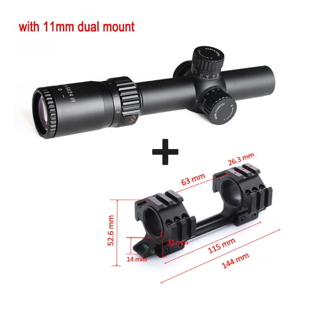with 11mm dual mount Прицел BM WA 1-5X24 IR тактический оптический прицел широкий угол Красный точка прицел для винтовки с подсветкой для охоты стрельбы - Цвет: with 11mm dual mount