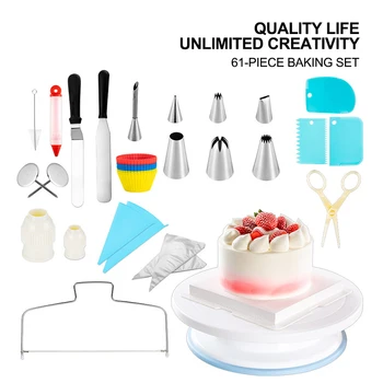 

61pcs Icing Piping Nozzles Tips Cream Reusable Disosable bags Cupcakes Pastry Cake scissors Turntable Spatula muffin cup brush