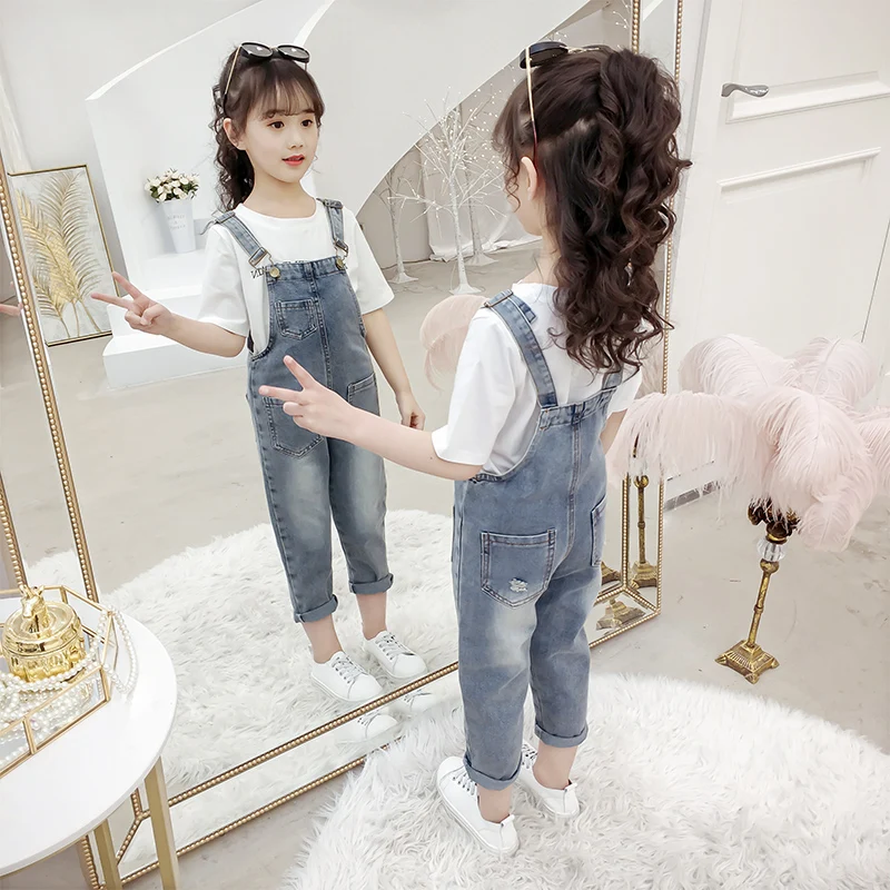 Fashion Spring Autumn Baby Girls Overalls Casual Solid Suspender Trousers Kids Denim Pants Children Vestidos For 3-14 Years Old