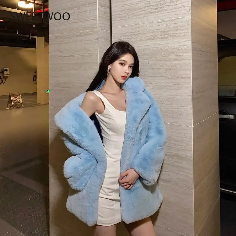 Winter Women's High Quality Mink Rabbit Fur Coat Luxury Fur Coat Loose Lapel Coat Thick Warm Oversized Women's Plush Coat 2022