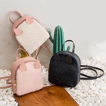 

Personality Bunny Ear Backpack Small Female Wild Fashion Fleece Backpack Cartoon Rabbit Ear Girl Travel Bag Knapsack