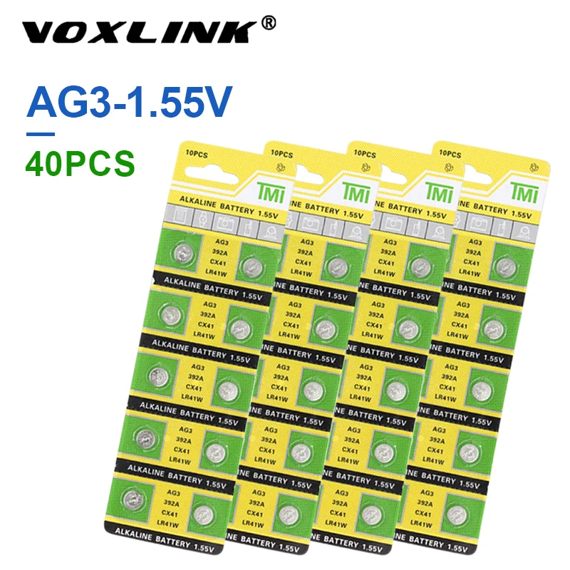 

VOXLINK 40Pcs AG3 original brand new battery 1.55v button cell LR41/192/G3 for Camera watch computer toy remote control 384/392