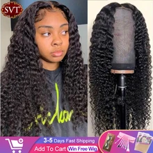 SVT-Peluca de cabello humano indio para mujeres negras, postizo de encaje Frontal con ondas profundas, 4x4, sin pegamento, HD, 13x4
