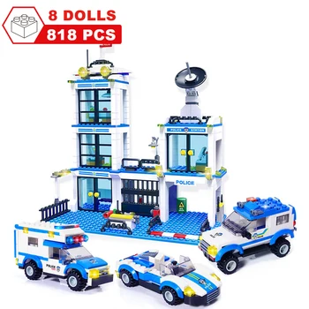 

818PCS City Police Station SWAT Car Building Blocks Playmobil Boys Friends Assembly Bricks Figures Kids DIY Toys for Children