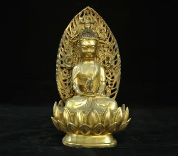 

wedding decoration 9"Tibet Bronze 24k gold Gilt lotus Sakyamuni Shakyamuni Tathagata Buddha statue