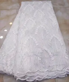 

2020 high quality French Nigerian sequins net lace,African tulle mesh sequence lace fabric for party dress 5yards/lot white