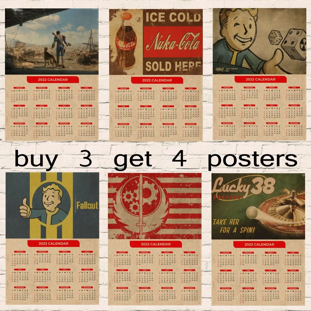 Игровой постер Fallout 3 4 игра ретро-календарь 2022 фотобумага для бара кафе домашний