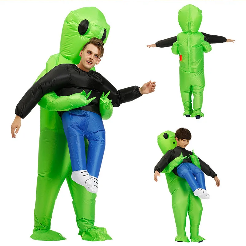 

Green Alien Carrying Human Costume Inflatable Funny Blow Up Suit Cosplay for Party Halloween TT-best
