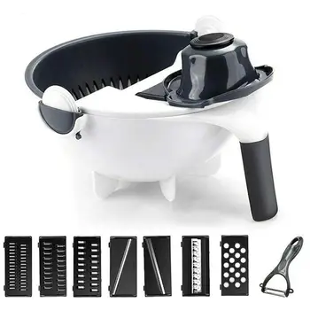 

Rotatable Vegetable Cutter Slicer Potato Carrot Grater Vegetable Slicer Tools with Stainless Steel Chopper Blades Drain Basket