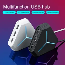 Multiprise à 6 ports USB 3.0 pour ordinateur et PC, hub USB avec lecteur de carte SD/TF et interface microphone haute vitesse, diviseur, accessoire informatique, 