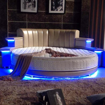 

Bedroom furnitures Hot sales modern style romantic with USB player and bluetooth multifunctional round white bed