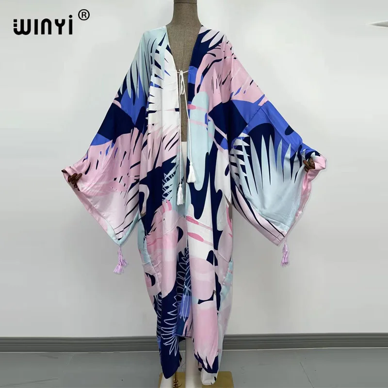 WINYI saida de praia Summer Women Cardigan stitch robe Cocktail sexcy Boho Maxi African Holiday Batwing Sleeve Silk Robe