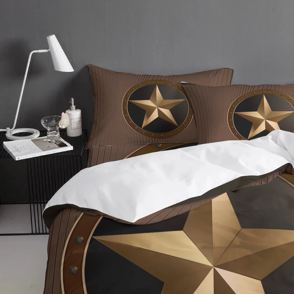 FamilyDecor 4 шт. постельных принадлежностей винтажный блестящий значок звезды с деревянным зерном фон пододеяльник набор настраиваемый