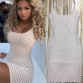 

2019 Women Summer Dress Fashion Gridding Sexy Spaghetti Strap Round Neck Bodycon Mini Party Clubwear Bandage Dresses Wholesale