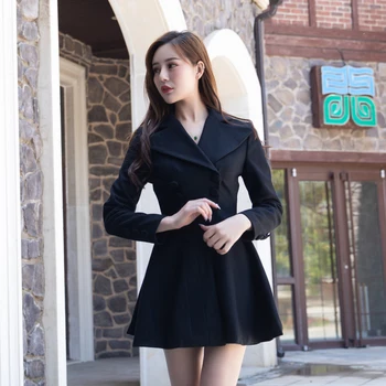 

Women's coat autumn and winter hepburn style women's jacket A-line slim coat double breasted women's coats turn-down collar coat